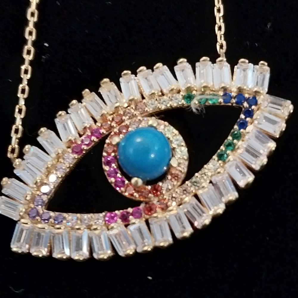 SPHERA MILANO Gold EVIL EYE NECKLACE CALMNESS CLARITY Rainbow